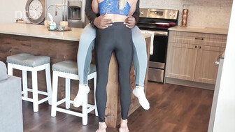 Cuckold white milf fucks bbc bareback in her kitchen