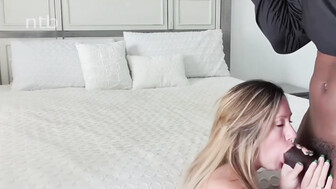 Hung black stud cums on cuckold white wife's ass after bareback fucking