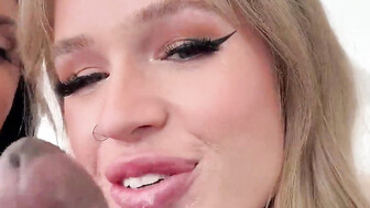 Two insatiable white babes share enormous black dong