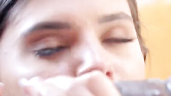 Bbc comes on sexy brunette whore face
