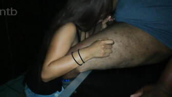 Hubby watching his wife taking BBC raw in the gloryhole