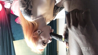 Milky skinned redhead teen swallows creamy black cumload
