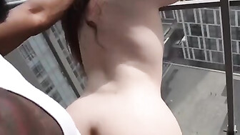 White whore gets fucked in balcony