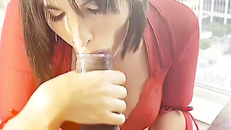 Latina mamacita eating a big fat cock