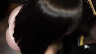 Chubby white barbie at glory hole sucking black cock