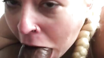 Blonde PAWG sucks BBC until is busts