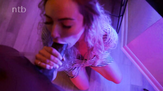 Pretty blond takes that bbc bareback and swallows his creampie