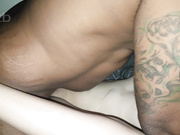 Black stud fucks meaty white pussy bareback and fills her with cum