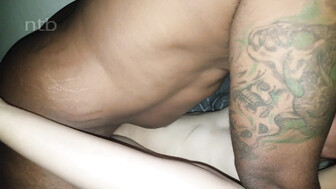 Black stud fucks meaty white pussy bareback and fills her with cum