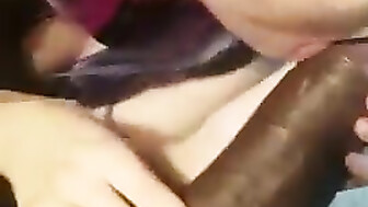 Heavily made up on and fucking her black bull hard in front of her cuck