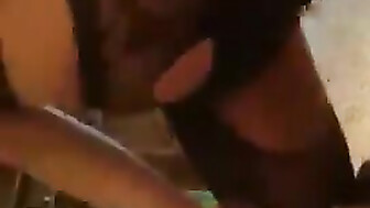 Heavily made up on and fucking her black bull hard in front of her cuck