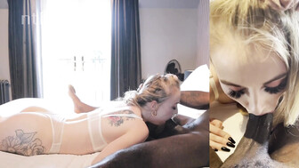 Hung black stud fucks blond white teen and cums in her mouth