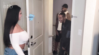 Huge white babe gets bbc creampies on her enormous boobs