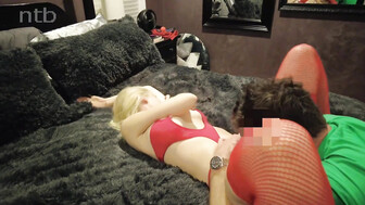 Insatiable blond takes messy creampie inside her shaved pussy