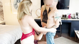 White babes taking turns and milking that hard white cock