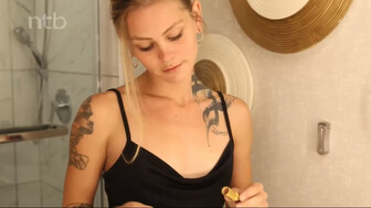 Hot tattooed blonde threesome with two guys
