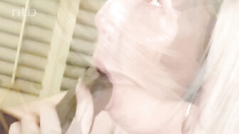 Pale skinned curvy white milf takes bbc load in her mouth