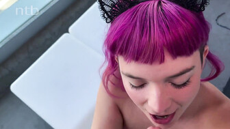 Hot slut with purple hair takes big cock