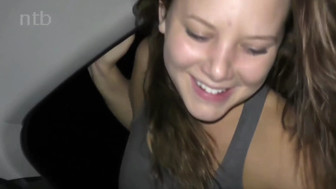 Busty white girl fucked outside the car