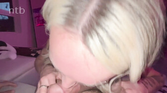 Blond white babe takes messy bbc cumshot in her mouth