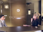 Busty blond in black stockings gets messy facial from her bbc