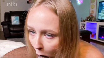 Blonde in red with sexy body loves big black tools