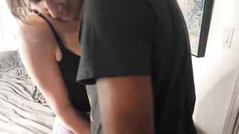 Pale skinned blond takes condom off bbc and gets fucked bareback