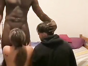 Wife and hubby on their needs worshipping their Black Dom