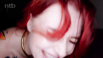 Sexy redhead with tattoo takes black cock session