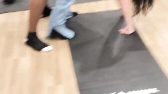 Hot white brunette girl and huge BBC in the fitness room