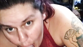 Sexy bride gives sloppy fellatio gets cum in her mouth and swallows