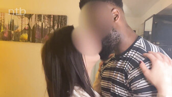 White wife sucks hubby's dick off while getting bbc from behind