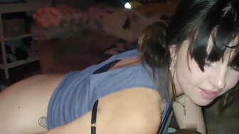 White wife sucking off her bull and gets creampie
