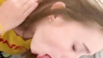 Stunning blonde sucking off a big fat cock