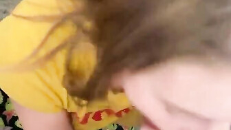 Stunning blonde sucking off a big fat cock