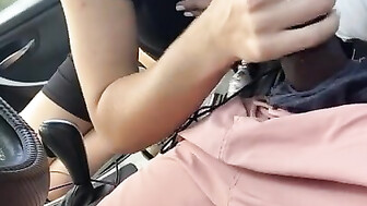 Blonde sucking black cock on a car ride