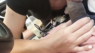 Blonde sucking black cock on a car ride