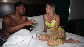 Horny blonde with sexy body having fun with black bull