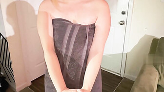 Beautiful shy redhead meets her lover in a hotel