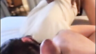 Big black cock fucks hot Gf in cheap motel cuckold worships