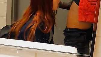Redhead worshipping that BBC in public restroom