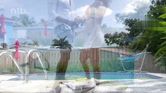 Cuckold blond babe gets that bbc bareback by the pool