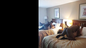 Two black bulls and two hot curvy girls