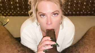 Pretty blonde gets facial outdoors