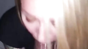 Blonde girl blows massive black cock