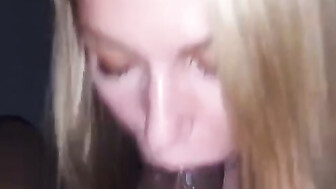 Blonde girl blows massive black cock