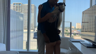 Stunning white blonde in mask and handsome BBC guy