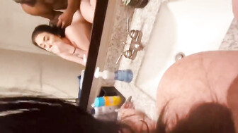 PAWG sucks and fucks black cock in bathroom