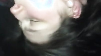 Girlfriend gets huge Facial while her boyfriend fucks her