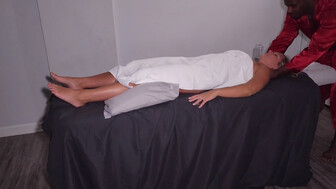 A married blonde came for a massage to a black guy